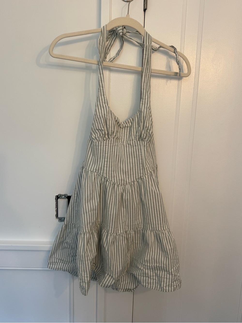 Striped Halter Tiered Summer Dress - White & Light green